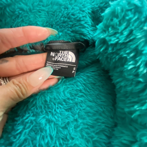 The north face teal green fuzzy soft fleece faux Sherpa zip up jacket s - Picture 11 of 15